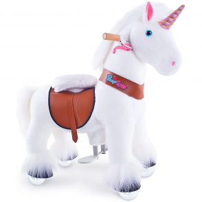 Ponycycle - Unicorn alb de plus cu roti si frana, Mediu, 4-9 ani